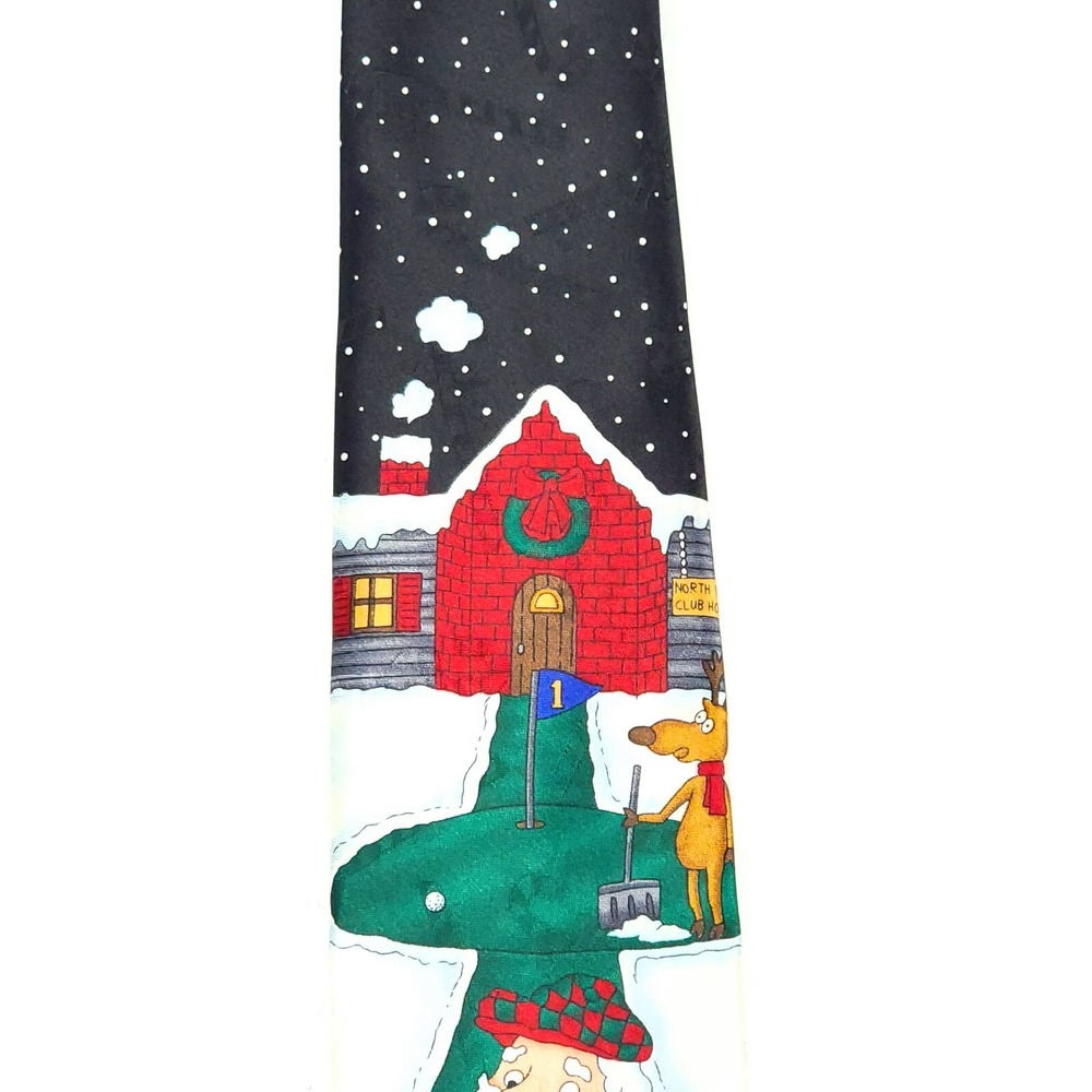 Specialties Hallmark Mens Christmas Golf Santa Sleigh Holiday‎ Tie Green Red - Picture 3 of 6